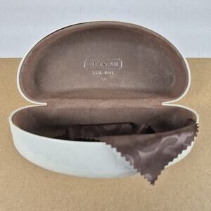 Coach Sunglasses Case White Clam Box Holder Hard Clamshell with Cloth Logo